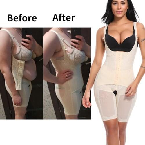 Womens Open Bust Corset Body Shaper Thigh Reducer Firm Tummy Control Shapewear Bodysuit Fajas Colombianas Slimming Underwear