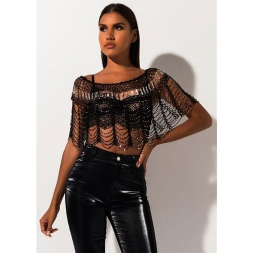 Women Sexy Rhinestone Crochet Bathing Suit Fishnet Diamond Bikini Top and Bottom Swimsuit Cover Up Beach Dress Club Wear Hollow