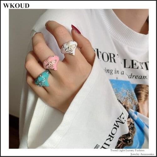 2021 Summer Vintage Women Rings Jewelry Accessories Matching Colorful Couple Lovers Planet Drip Glaze Fashion Macaron Trend