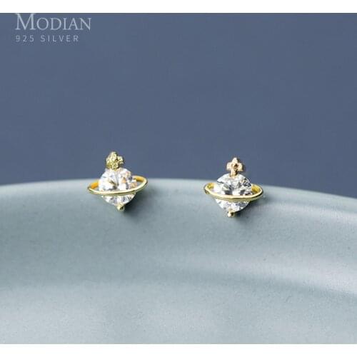 Modian Mysterious Galaxy planet Stud Earrings For Women 925 Sterling Silver Dazzling Clear CZ Stud Earring Charm Party Jewelry