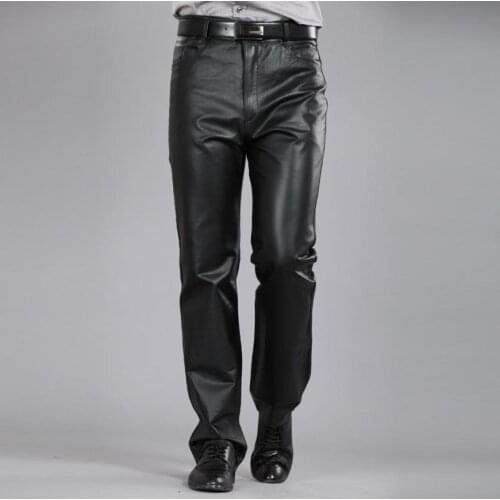 2020 Male Genuine Leather Pants Plus Size Straight Pants Men Sheepskin Pants Zipper Fly Mens Regular Full Length Pants 7XL