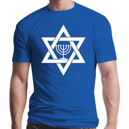 New Mens Jewish Menorah Relgion Star of David t shirt Design cotton O Neck Family Cute Building summer Formal shirt