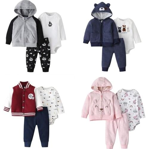 Autumn Style Fashion Baby Suits Boy Girls Clothes Baby Long Sleeved Hooded Jacket Trousers 3Pcs roups de bebe Baby Sets Clothing