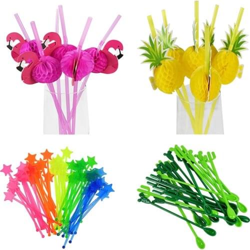 6/10/50pcs Party Bar Decoration Flamingo Cocktail Stir Stick Straws Fruit Forks Juice Drinking Decoration Supplies Party Tools