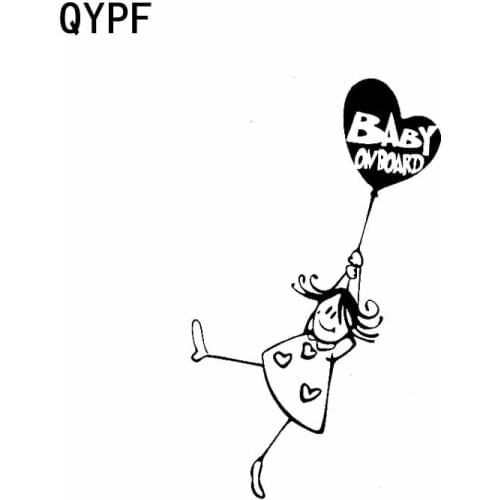 QYPF 10.7CM*17.8CM Baby On Board Sticker Girl Balloon Vinyl Car Decal Caution Black Sliver C14-0145