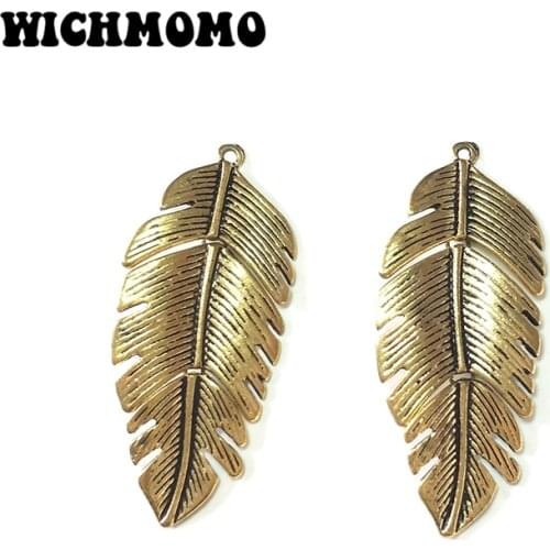 Clearance Fashion 2pcs 61*25MM Retro Zinc Alloy Gold Flexible Feather Necklace Pendants DIY Jewelry Accessories