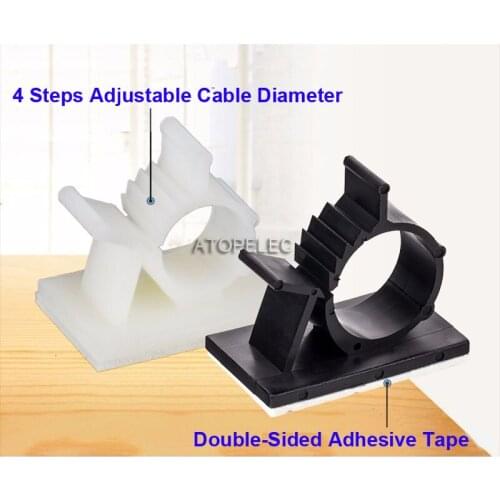 5pcs Adjustable Adhesive Cable Organizer Wire Clips Holder Tie Fixer Cord Management Seat for Desk Computer Wiring 8-25mm Dia
