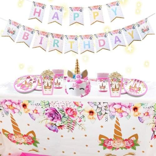 Pink Unicorn Childrens Birthday Party Paper Cup Paper Tray Paper Towel Party Set DisposableTableware Set