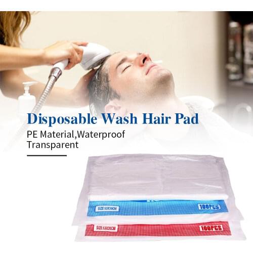 100 Pcs Disposable Shampoo Pad Barber Shop Washing Hair Pad PE Waterproof Dyeing Hair Cleaning Shawl Disposable Hair Washing Pad