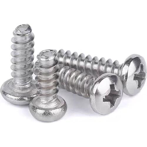 200PCS M1 M1.2 M1.4 M1.6 M1.7 M2 M2.2 M2.6 PB 304 Stainless steel Cross Round Head Flat Tail Self-tapping Screw