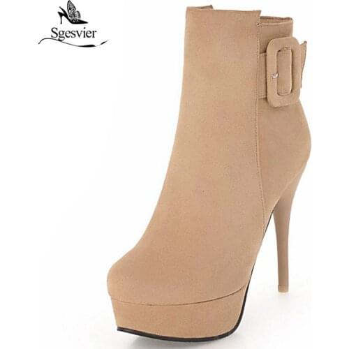 Sgesvier Fashion Women Boots Suede High Heels 2018 Autumn Winter Sexy 11.5CM Thin Heels Platform Ankle Boots for Women OX790