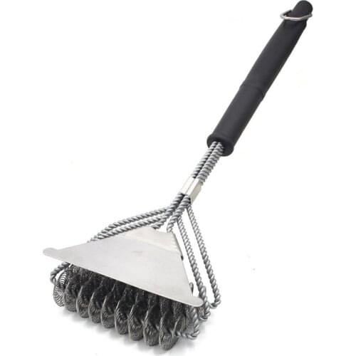 3 In 1 Stainless Steel Bristle Grill Brush and Scraper Metal Wire BBQ Cleaner