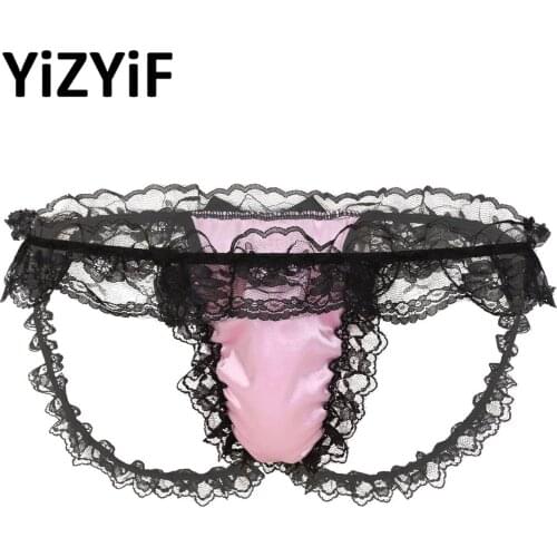 Sissy Pouch Panties Mens Sexy Girly lace Satin Bikini Male Briefs Underwear