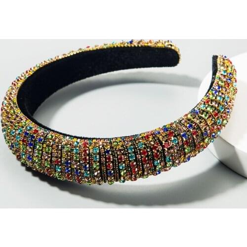 Handmade Padded Wedding Headdress Full Crystal Baroque Tiara Headband Luxury Diamante Hairband For Women Bridal Hair Accessories