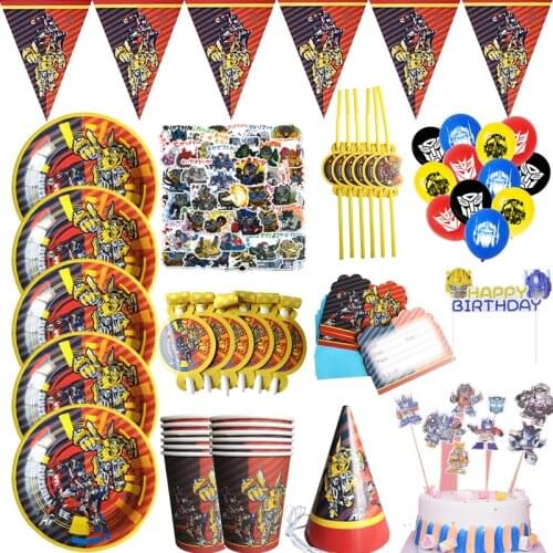 Transformation Bumblebee Optimus Prime Theme Party Decorations Paper Cup Plate Baby Shower Balloons Kids Birthday Party Supplies