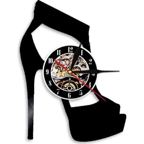 High Heeled Shoe LED Wall Light Vinyl Record Wall Clock Modern Design Fashion High Heel Sandals Silhouette Night light Watch