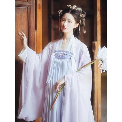 Improved Hanfu Full-chested Skirt Large-sleeved Shirt Spring Womens Suit with 6m Hem Traditional Chinese Clothing for Women