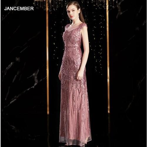 J9010 jancember evening dresses china a line scoop neck sleeveless sequin beading lace rose red graduation dresses robe longue