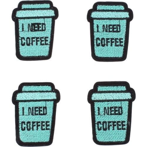 10pcs/lot Embroidered Coffee Cup Patch Iron On Drinks Stickers Handmade Clothing Jeans Appliques DIY Coats Bags Pants Patches