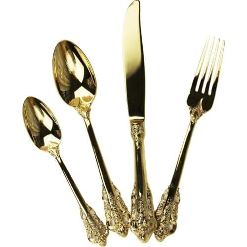 Western cutlery knife fork spoon full European style gold 304 stainless steel household steak knife fork set western food