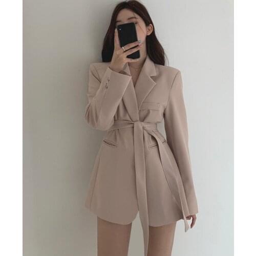 New 2021 Blazer Womens Suit Jackets Long Solid Coats Office Ladies Turn Down Collar Jacket Casual Female Outerwear Suit Blazer