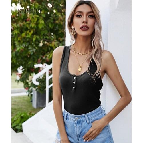 SLPBELY Women Knitted Vest Tops 2021 Summer Casual Sleeveless Fitness Button Vest Solid Slim Top Sexy Off Shoulder Crop Women