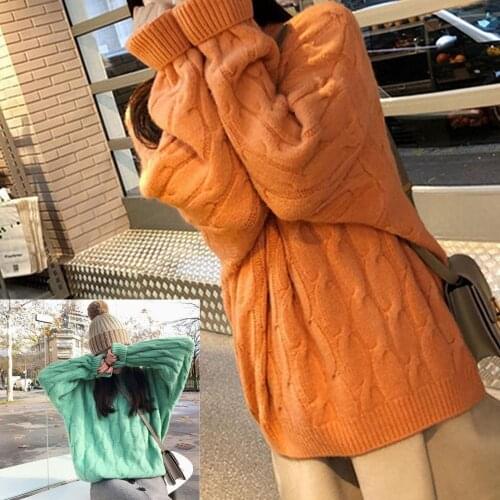 Knitted Sweater Women Elegant Oversized Pullovers Women Autumn Loose Solid Color Round Neck Long Sleeve Knitted Blouse Sweater