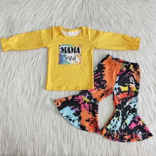 Toddler Girl Winter Clothes Kids Long Sleeve Yellow Solid Color Top And Bell pants Fashion Girls Outfits