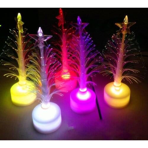 12cm Desktop Christmas Tree Ornament Colorful Fiber Optic Xmas Tree LED Night Light Mini Christmas Decoration for Home 14