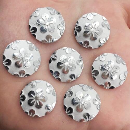 20PCS Resin silver 20mm Round flower Flat back rhinestone scrapbook DIY Wedding applique ornament crafts SF510*2
