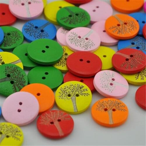 25/50pc 20mm Mix Print Tree Wood Buttons Sewing Crafts Accessories WB142