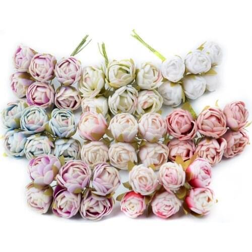 60pcs Fake Flower Silk Tea Rose Bud Handmake Artificial Flower Bouquet Wedding Decoration DIY Wreath Gift Scrapbooking Craft