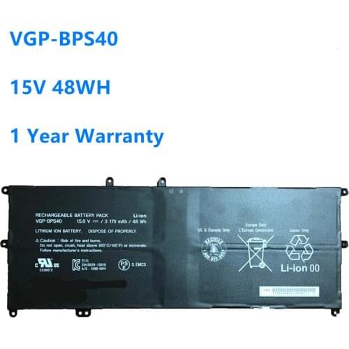 VGP-BPS40 Laptop Battery For SONY Vaio Flip 14A SVF14N SVF 15A SVF15N17CXB VGP-BPS40 15V 48WH