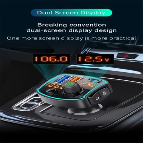 Car Bluetooth-compatible 5.0 FM transmitter Dual LCD display Car Mp3 Player Handsfree Car Kit QC3.0 PD18W Quick charge U F19A