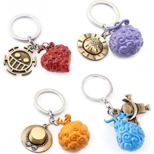 Anime One Piece Metal Keychain Ace Luffy White Beard Devil Fruit Pendant Key Chain Car Accessories Key Ring Chaveiro