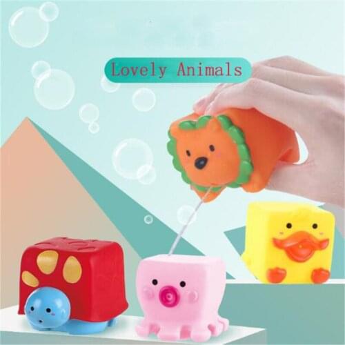 Baby Vinyl Bath Toys Turtle Duck Hippo Tiger Cow Elephant Horse Lion Puffer Fish Water Spray Animal Blocks Safety Water Toy
