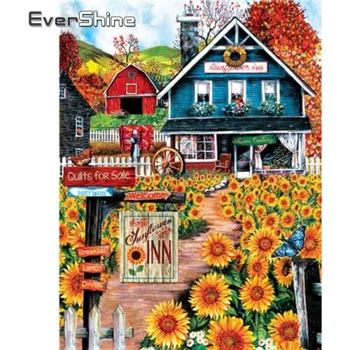 Evershine Diamond Painting Landscape Flower Full Square Cross Stitch 5D Diamond Embroidery Scenery Lodge Mosaic Rhinestone Decor