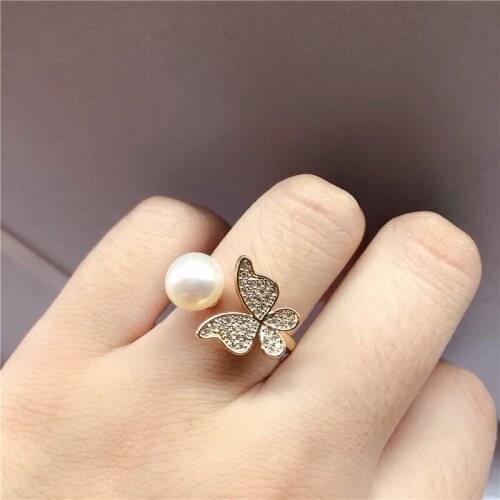 Butterfly Gold Plated Ring Base Mountings Findings Settings Adjustable Ring Jewelry Parts Fittings Accessories for Pearl Beads