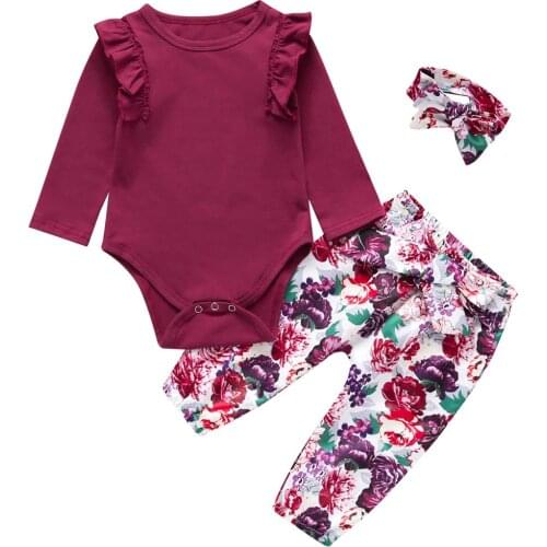 Newborn baby girl clothes 3pcs/set Long sleeve Top +Floral pants +headband Infant clothing set outfits
