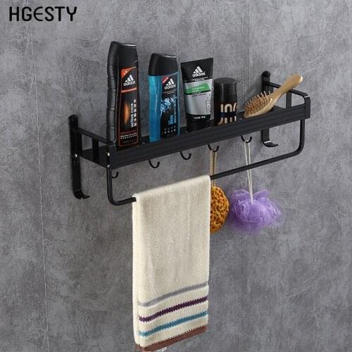 Space Aluminum Bathroom Shelf Shower Shampoo Soap Cosmetic Shelves Storage Rack Holder Wall Mounted Single Layer Hanging Hook