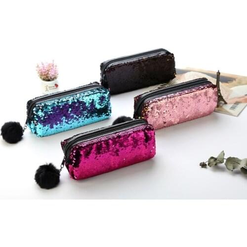 Creative School Pencil Case glitter Sequin large Pen Bag Kawaii Stationery Office School Supplies Korean Stationery