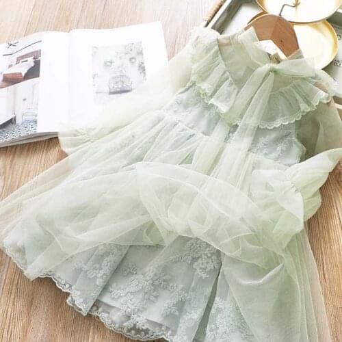 Lace Flower Princess Dress For Girls Tulle Long Sleeve Spring Winter Clothes Kids Elegant Wedding Christmas Party Tutu Vestidos