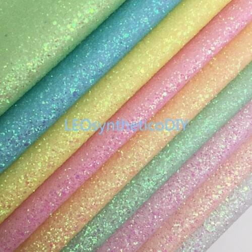 LEOsyntheticoDIY Pastel Colors Chunky Glitter Vinyl Fabric Sheet Twill Backing Synthetic Leather Faux Vinil DIY A4 SIZE R033