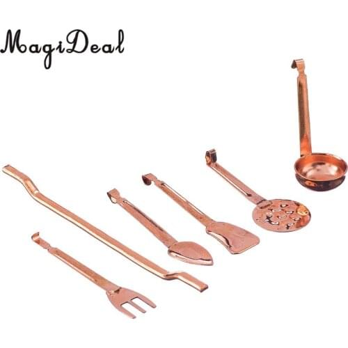 MagiDeal 1Set/Lot Dollhouse Miniature Metal Kitchenware Spoon Spatula Strainer for Kids Tableware Tools Pretend Play Cook Toys
