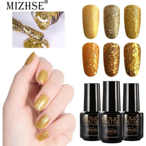 MIZHSE Glitter Gold Gel Nail Polish Laser Shimmer Gel Soak Off UV Hybrid Colorful Nail Polish Top And Base Coat Primer Varnish
