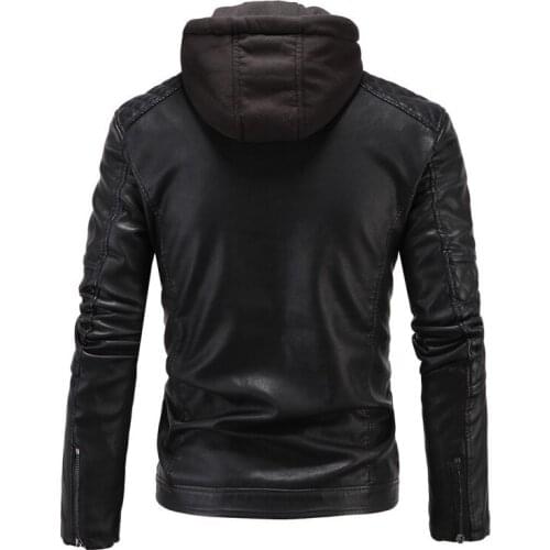 Fashion Hooded PU Leather Jacket Men British Fleece Lining Warm Coat High Quality Rock Overcoats Loose Fit Jaqueta Motoqueiro