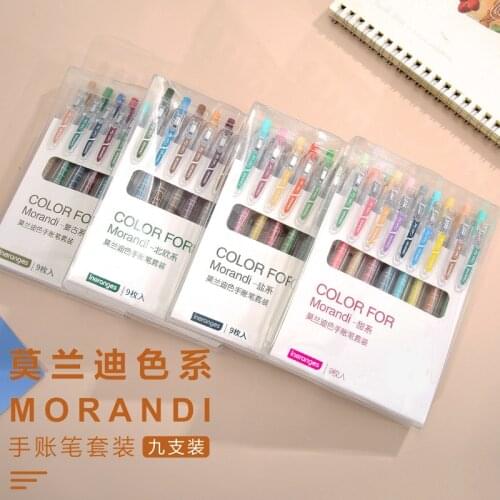 9pcs Morandi Gray Pens Set Multi Color Gel Ink Pens Vintage Marker Liner 0.5mm Ballpoint Stationery Gift Office School