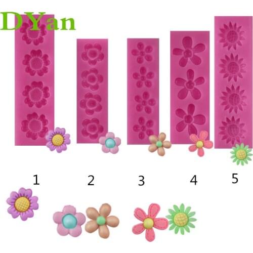 New Hydrangea, Five-Petal Flower Sun Flower Periwinkle Fondant Cake Silicone Mold DIY Cake Baking Mold