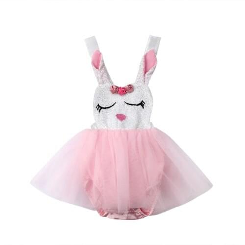 Baby Clothes Infant Baby Girl Rabbit Lace Princess Romper Dress Tutu Party Formal Dresses Size 0-24M
