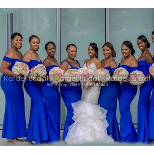 Wholesale Royal Blue Bridesmaid Dresses 2021 Long Boat Neck Sleeveless African Women Party Dress Wedding Maid Of Honor Formal